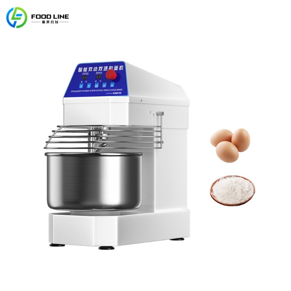 White commercial dough kneading machine with stainless steel bowl