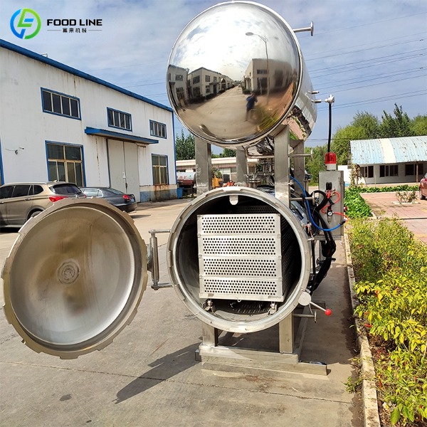 High pressure autoclave with door open outdoors