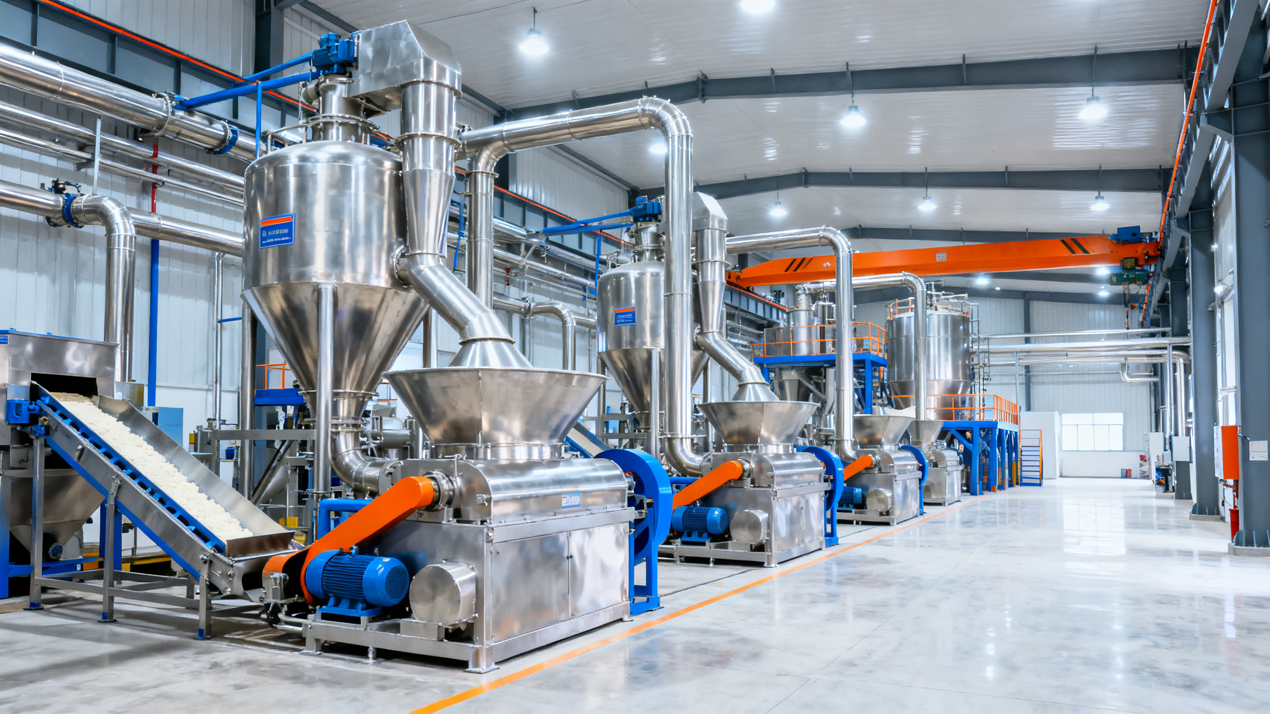 Industrial cassava starch processing factory interior