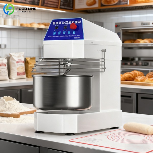 Dough maker on bakery counter with flour